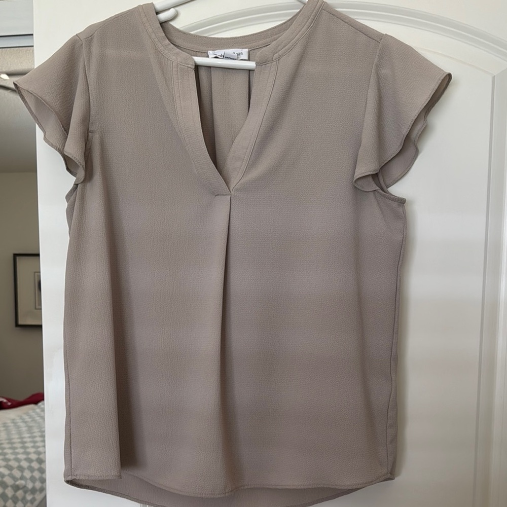 Calvin Klein Brown Tan Cap Sleeve Blouse Relaxed Pleated